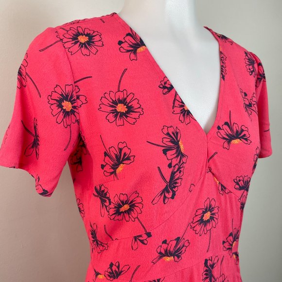 Gap A-Line Dress 2 Pink Blue Floral Sundress Short Sleeve V-Neck Women's - Picture 2 of 11
